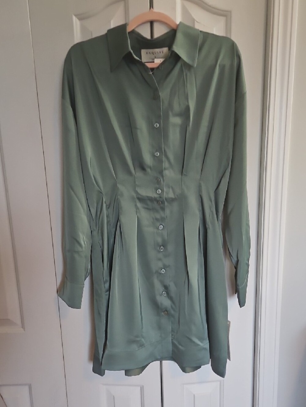 Tobie Long Sleeve Satin Mini Shirt Dress From Anthropologie 🌸 Size M - Picture 4 of 11